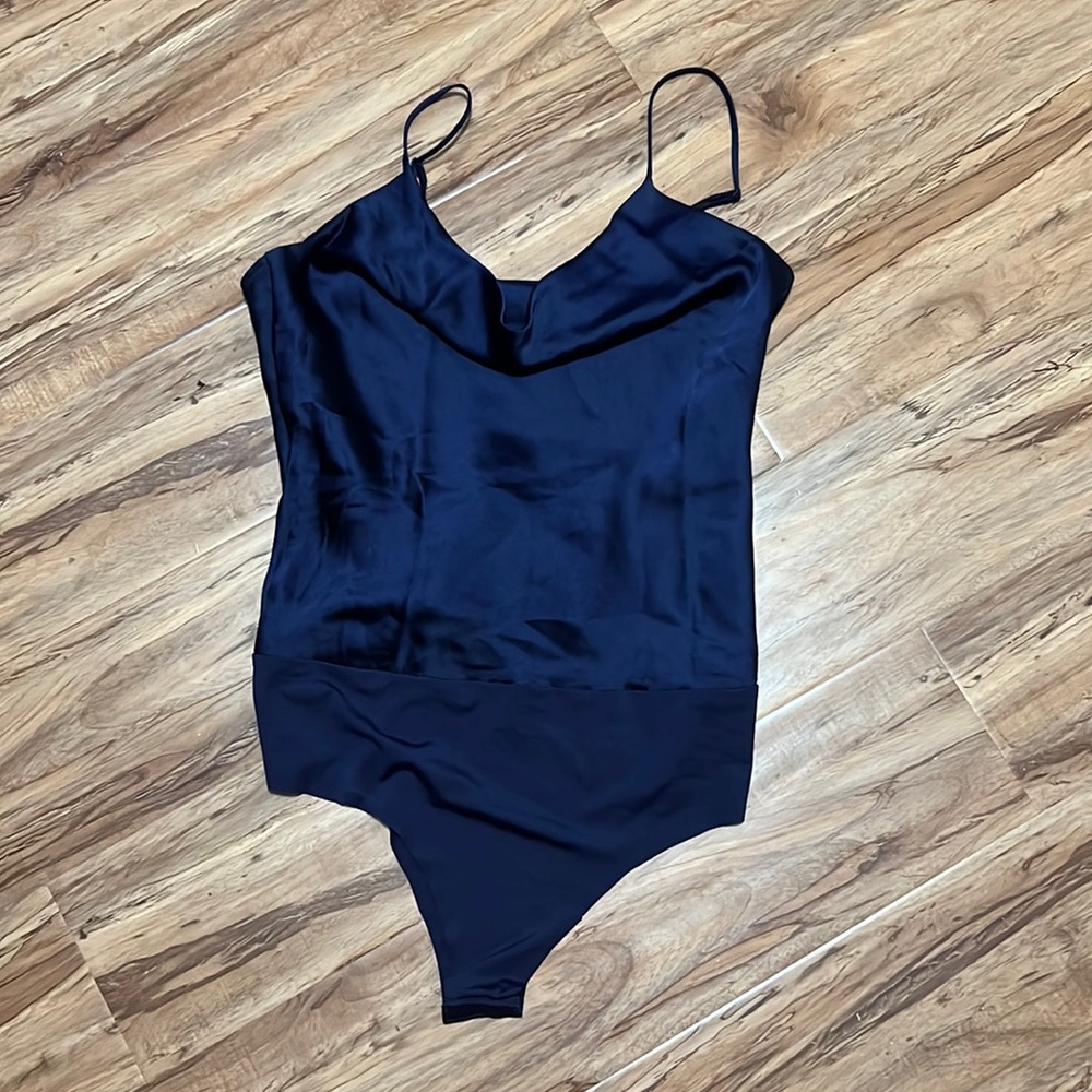 Cowl neck satin bodysuit